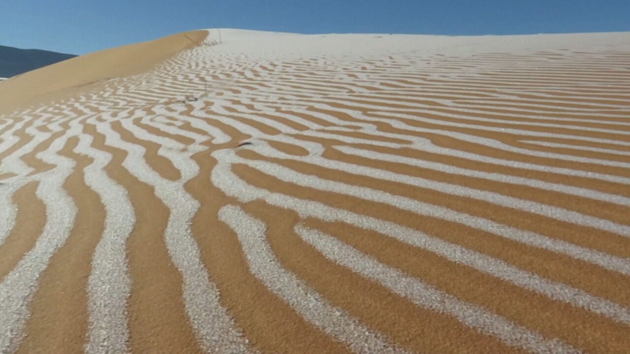 The Rare Phenomenon Rivers of Melting Ice Flowing Over Desert Sand Dunes