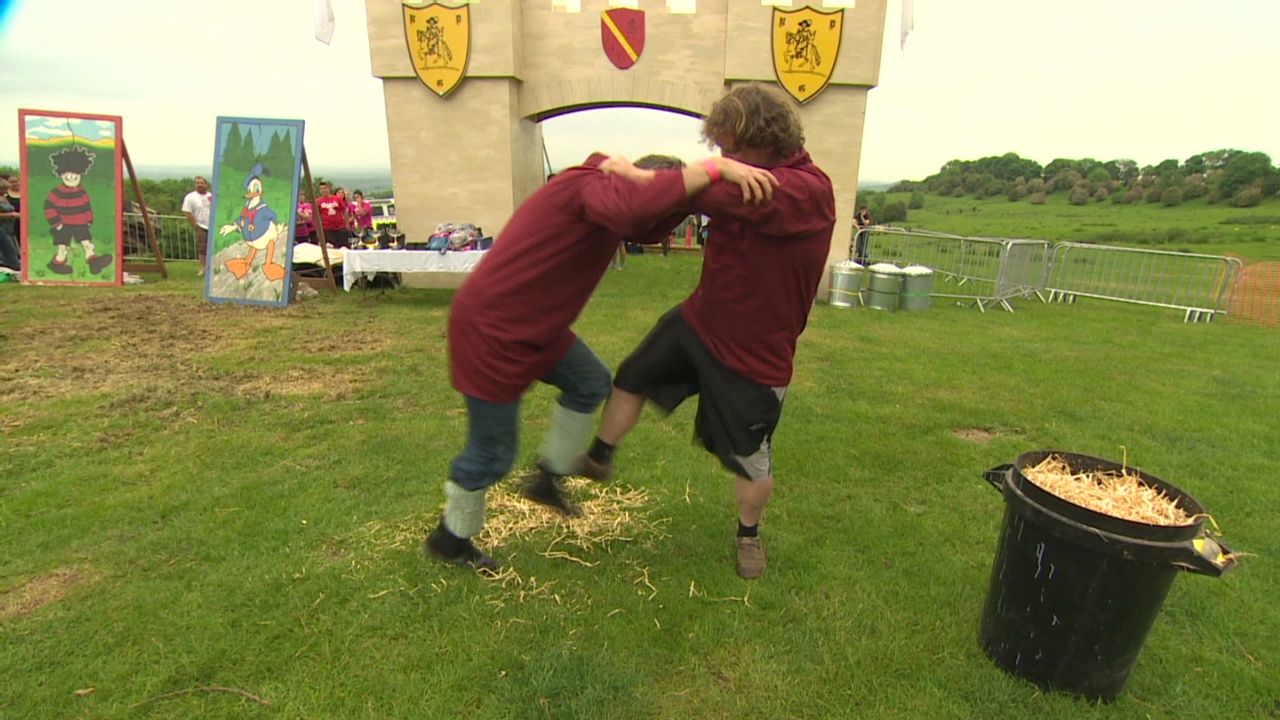 Shin Kicking Championships Battling with Boots at the Cotswold Olimpicks in Gloucestershire, England